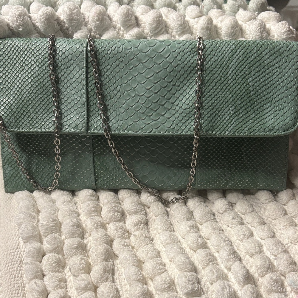Green Textured Clutch Bag